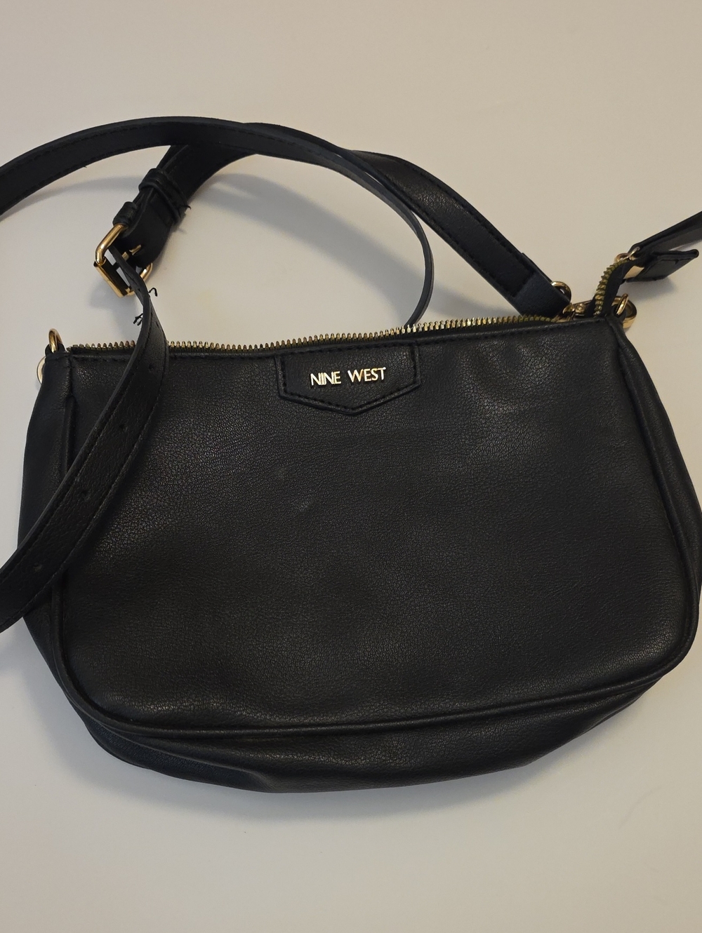 Nine West Black Leather Crossbody with Gold Hardware
